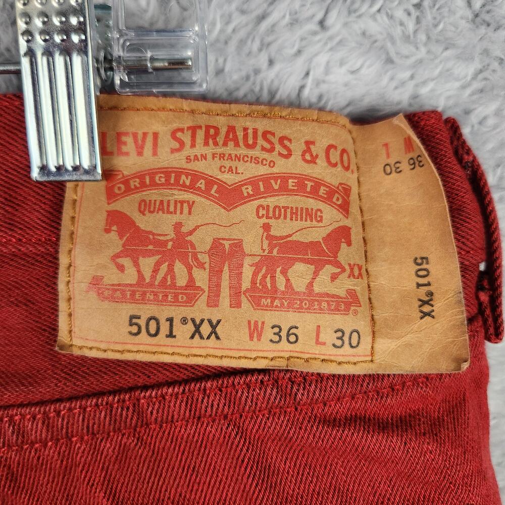 Levis 501XX Jeans Mens 36x30 Red Denim Regular Fit Straight Leg Button Fly Logo